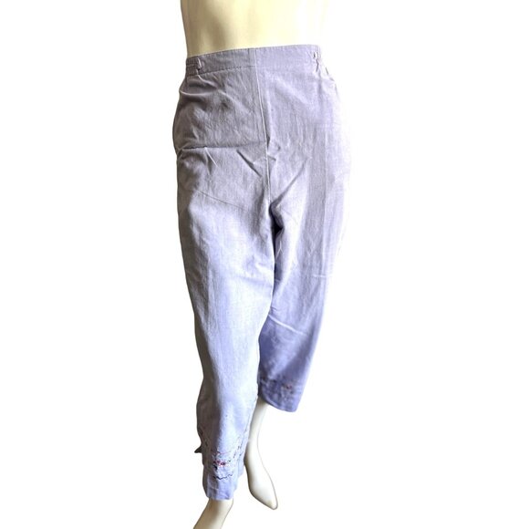 Vintage Koret Linen Blend Floral Pant Suit Sz Large Womens Purple Button Front S - Picture 13 of 16